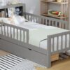 Twin Size Bed With Headboard Storage Rack, 2 Under Bed Drawers, 3 - Side Guardrails For Safety And Security - Gray - Image 21