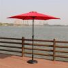 8.8' Outdoor Aluminum Patio Umbrella, Patio Umbrella, Market Umbrella With 33 Pounds Round Resin Umbrella Base, Push Button Tilt And Crank Lift - Red - Image 2