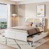 Queen Size Headboard Bed With 2 Drawers And Trundle - White - Image 11