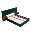 Upholstered Queen Size Bed Frame Of Velvet Tufted Headboard With Floating Nightstand LED / USB Built - Green - Image 4