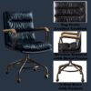 Harith II - Top Grain Leather Office Chair - Vintage Blue - Image 4