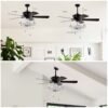 52" Crystal Shade Ceiling Fan Lamp, 3 Speed, 4 Timing, 5 Reversible Blades Crystal Ceiling Fan, 5 Pieces X E12 (No Include Bulb), Hand Pull Chain - Matte Black - Image 5