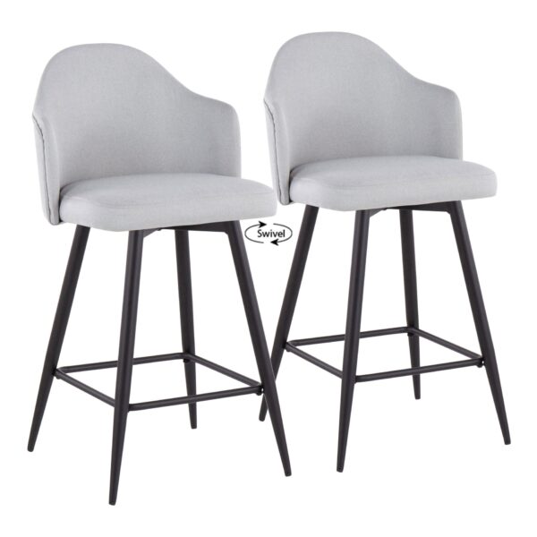 Ahoy - Contemporary Fixed Height Counter Stool Square Black Footrest (Set of 2) - Black / Light Gray