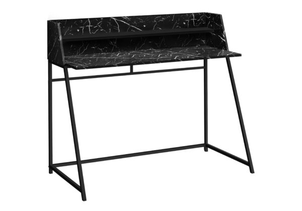 Computer Desk For Home Office, Laptop, Storage Shelves, Marble Look Modern Design - Black