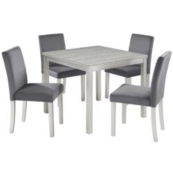 5 Pieces Wooden Dining Table Set, Kitchen Table Set With A Square Table And 4 Upholstered Chairs - Silver Gray