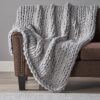 Charming Acrylic Throw Blanket With Knitted Design - Silver - Image 5