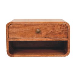Curved Wall Mounted Bedside Table With Open Slot - Caramel