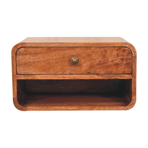 Curved Wall Mounted Bedside Table With Open Slot - Caramel