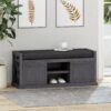 Wood Bench With 2 Open Shelves And Water Resistant Cushion - Dark Gray - Image 2