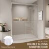 Double Sliding Shower Door, Semi Frameless Bypass Bathroom Sliding Door With 1 / 4" (6Mm) Tempered Glass For Walk In Shower - Chrome - Image 5