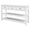 Retro Design Console Table With Two Open Shelves, Pine Frame And Legs For Living Room - Antique White - Image 11