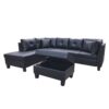 3 Piece Sofa With Left Chaise Lounge And Storage Ottoman, 2 Throw Pillows - Black - Image 6