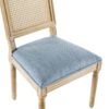 French Country Dining Chairs With Elegant Cane Backrest & Upholstered Seats Frame (Set of 2) - Slate Blue - Image 14
