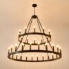 2 Tiers Wagon Wheel Chandelier Wooden Farmhouse 36 Light (24 / 12) Or (12 / 24) Metal Chandeliers 2 Story Light Fixtures Industrial For High Ceiling Living Dining Room Foyer, Adjustable Height - Black - Image 23
