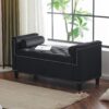 Storage Bench, Queen Velvet Button Bedside Bench, Entryway Living Room With Armrests, Nailhead Trim, Upholstered Bedroom Bench, Bedside Ottoman, Living Room, Entryway - Black - Image 2