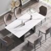 70.87" Modern Artificial Stone White Straight Edge Black Metal Leg Dining Table - White / Black - Image 4