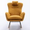 35.5" Rocking Chair With Pocket, Soft Teddy Fabric Rocking Chair For Nursery, Comfy Wingback Glider Rocker With Safe Solid Wood Base For Living Room Bedroom Balcony - Turmeric - Image 24