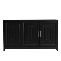 TV Stand For TVs Up To 65", Modern Entertainment Center Media Console Cabinet With 2 Spacious Storage Space, Solid Wood Legs For Living Room - Black