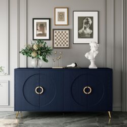 Modern Lacquered 4 Door Wooden Cabinet Sideboard Buffet Server Cabinet Storage Cabinet, For Living Room, Entryway, Hallway, Office, Kitchen And Dining Room - Navy Blue