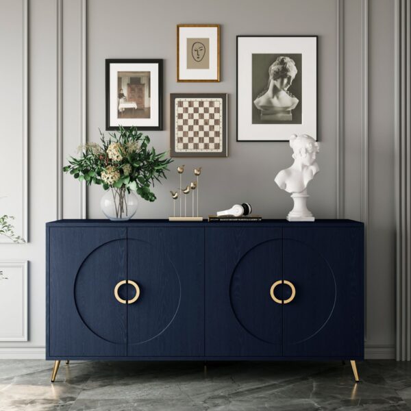 Modern Lacquered 4 Door Wooden Cabinet Sideboard Buffet Server Cabinet Storage Cabinet, For Living Room, Entryway, Hallway, Office, Kitchen And Dining Room - Navy Blue