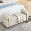 Elegant Upholstered Linen Storage Bench With Cylindrical Arms And Iron Legs - Beige - Image 7