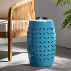Lilac - Lace Cut Side Table Iron Compact Design - Blue