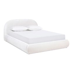 Archie Puffy Grounded - Queen Upholstered Platform Bed - Almond White