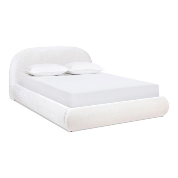 Archie Puffy Grounded - Queen Upholstered Platform Bed - Almond White