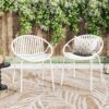 Modern Simple Art Style Patio Dining Chairs Stackable With Breathable Design, Metal Legs And Plastic Backrest (Set of 2) - White - Image 2