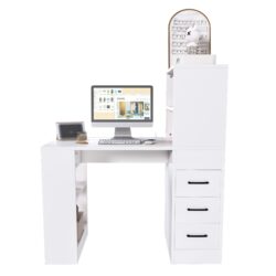 Modern Computer Desk With Built In Socket 3 Slide Drawers 4 Storage Levels - White