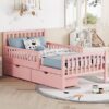Twin Size Platform Bed With Guardrails On Both Sides And 2 Storage Drawers - Pink - Image 13