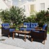 4 Piece Garden Furniture, Patio Seating Set, Outdoor Sofa Set, Wood Table And Legs - Brown / Blue - Image 5
