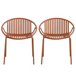 Contemporary Patio Dining Chairs (Set of 2) Stackable Outdoor Chairs With Breathable Plastic Backrest, Metal Legs - Orange