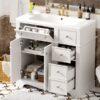 Bathroom Vanity With Resin Sink Combo, Frame Bathroom Storage Cabinet, Freestanding Vanity Set With 3 Drawers & Adjustable Shelf - White - Image 15