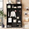 Hall Tree With 6 Hooks, Coat Hanger, Entryway Bench, 3 In 1 Design, A Spacious Drawer For Entrance, Living Room - Black - Image 4