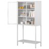Heavy Duty Metal Storage Cabinet, Display Storage Cabinet With Glass Doors And 2 Adjustable Shelves, Tall Bookcase Modern Bookshelf Cabinet For Home Office, Living Room, Pantry - White - Image 11