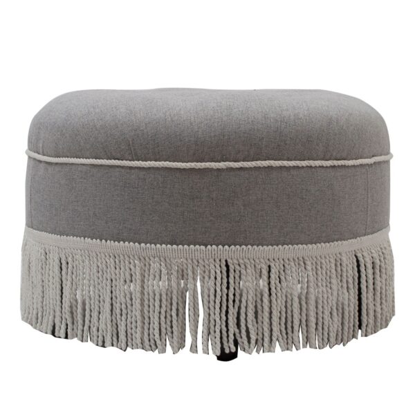 Yolanda - Round Upholstered Accent Ottoman - Light Gray / Ivory