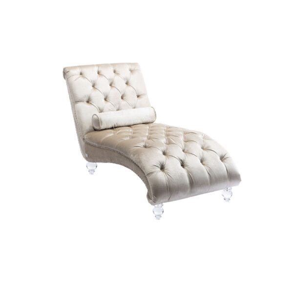 Velvet Chaise Lounge Indoor, Button Tufted Upholstered Chair With Pillow - Beige