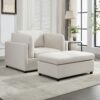 Wide Modern Oversized Armchair With Ottoman Stool, Single Sofa With Lumbar Support, Accent Chair, Reading Chair For Bedroom, Living Room - Cream - Image 4