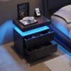 Nightstand LED Bedside Table Cabinet Ligh Modern End Side With 2 Drawers For Bedroom - Black / Gold - Image 2