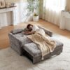 3 In 1 Loveseat Sofa Bed Chenille Fabric Pull Out Couch Sleeper Full Back Frame, Seat Frame, Armrests & 2 Pillows - Light Gray - Image 10