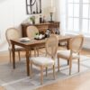 French Style Solid Wood Frame Antique Painting Linen Fabric Rattan Back Dining Chair (Set of 2) - Cream / Beige - Image 14