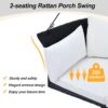 2 Person Hanging Seat, Rattan Woven Swing Chair, Porch Swing With Ropes - Black / White - Image 11