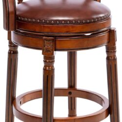 26'' Swivel Cow Top Leather Wooden Bar Stool, 360 Degree Swivel Bar Height Chair With Backs For Home Kitchen Counter - Brown