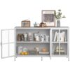 Heavy Duty Metal Modern Sideboard Buffet Cabinet With Storage Premium Steel Storage Cabinet, Adjustable Feet, Glass Doors, Large Capacity Organizer - White - Image 10