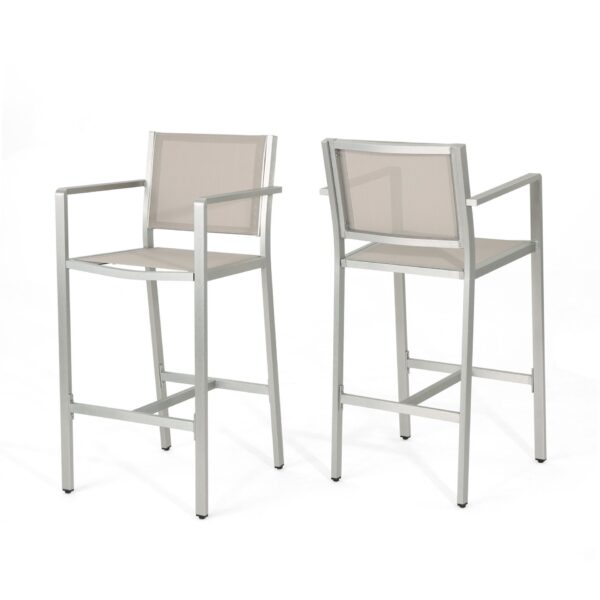 Outdoor Rust Proof Aluminum Barstools With Mesh Backrest And Seat (Set of 2) - Silver