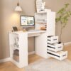Modern Computer Desk With Built In Socket 3 Slide Drawers 4 Storage Levels - White - Image 2