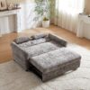 3 In 1 Loveseat Sofa Bed Chenille Fabric Pull Out Couch Sleeper Full Back Frame, Seat Frame, Armrests & 2 Pillows - Light Gray - Image 9