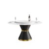 59.05" Modern Artificial Stone Round Carbon Steel Base Dining Table, White Artificial Stone Turntable - White / Black - Image 9