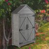 Outdoor Storage Cabinet, Garden Wood Tool Shed, Outside Wooden Shed Closet With Shelves And Latch For Yard - Gray - Image 4